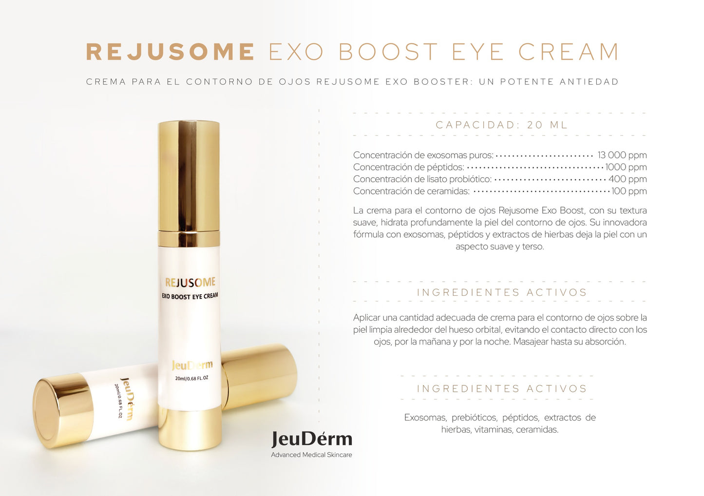 Rejusome Exo Boost Eye Cream (20ml) Contorno de ojos con exosomas, péptidos y ceramidas para una mirada rejuvenecida
